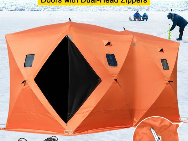 Ice Fishing Tent Shelter Shanty Pop-Up 8-Person 300D Oxford Fabric Waterproof Windproof for Winter Fishing Camping Hiking