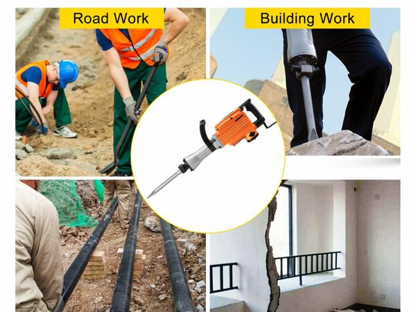 1500W Electric Demolition Jack Hammer Drill with 2 Chisels Heavy-Duty Jackhammer Concrete Breaker Chipping Impact Picks