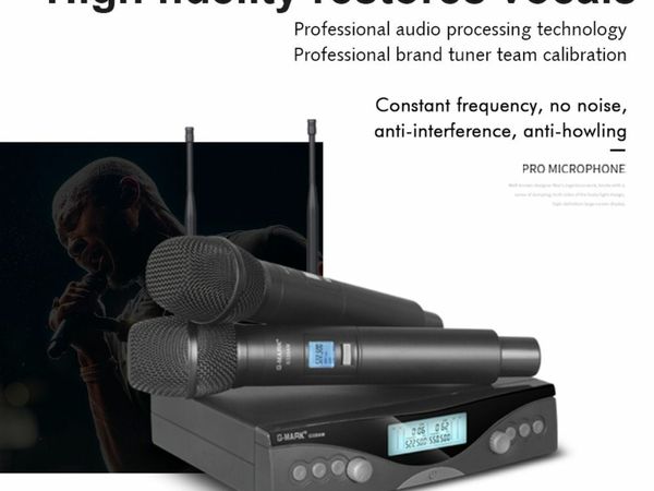 Wireless Microphone G-MARK G320AM Professional UHF 2 Channels Karaoke Mic Handheld Automatic Frequency Adjustable 100M
