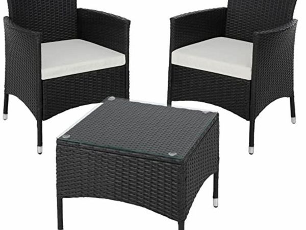 Poly Rattan Garden Set | 2 chairs and small table with glass top | Sturdy steel frame - Various colors - (Black