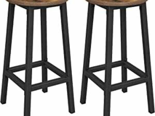 bar stools, set of 2 bar chairs, kitchen chairs with sturdy steel frame, height 65 cm, round, easy assembly, industrial style, vintage brown-black