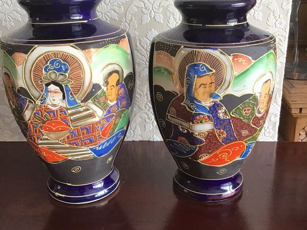 Pair of Vintage Hand Painted Japanese Vases