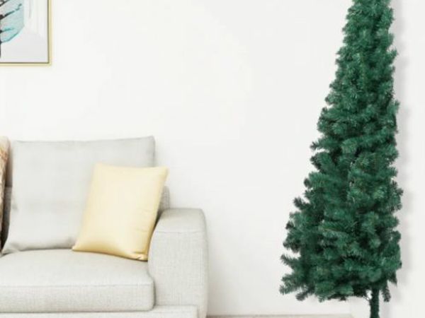 New*LCD Artificial Half Christmas Tree with Stand Green 240 cm PVC