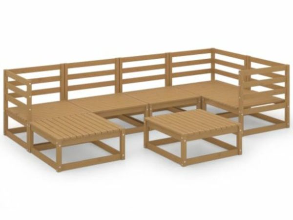 New*LCD 7 Piece Garden Lounge Set Honey Brown Solid Pinewood