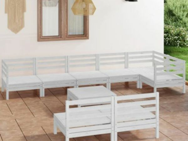 New*LCD 9 Piece Garden Lounge Set Solid Pinewood White