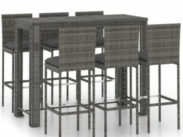 New*LCD 7 Piece Outdoor Bar Set with Anthracite Cushions Poly Rattan