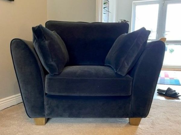 Camber Velvet Armchair Sofa. Charcoal Grey Oak Leg