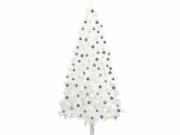 New*LCD Artificial Christmas Tree with LEDs&Ball Set White 210 cm