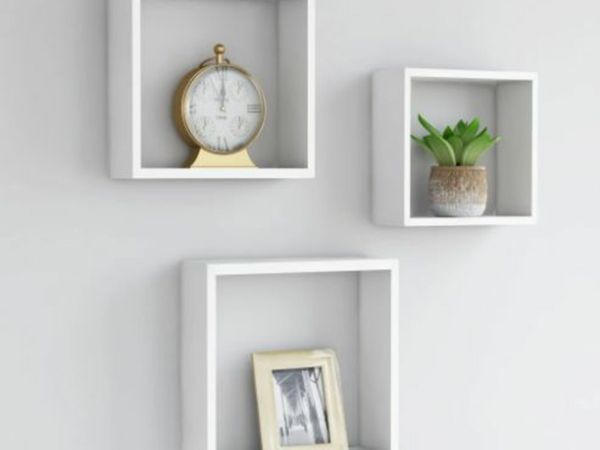 New*LCD Wall Cube Shelves 3 pcs White MDF