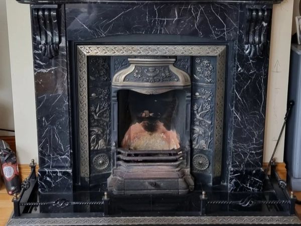 Marble fireplace and cast iron insert