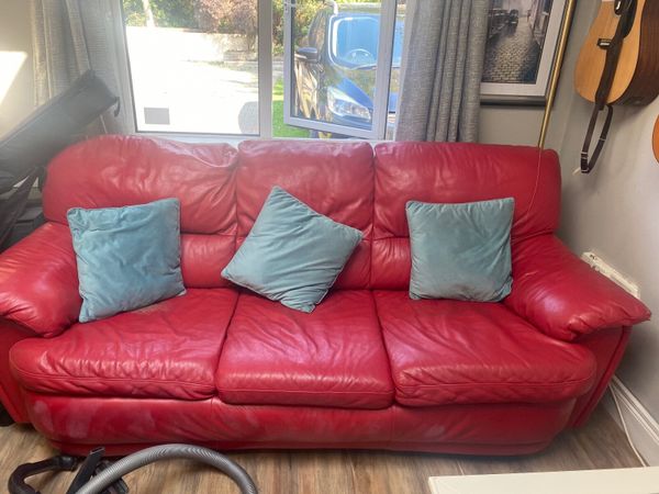 3 seater Red leather sofa bed
