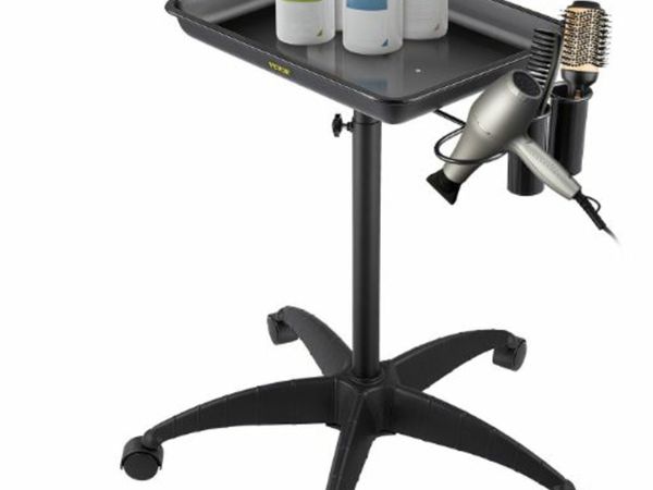 Rolling Salon Tray Mobile Utility Tray Height Adjustable Large Tray Black
