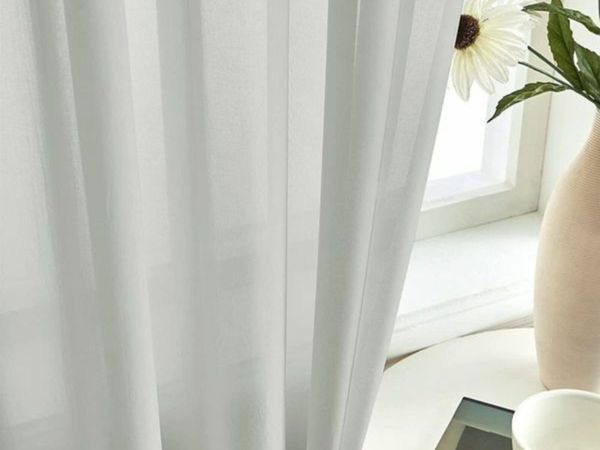 Net Curtains Chiffon Sheer Voiles Curtain, Soft Silky, Silver Grey, 56"x81"