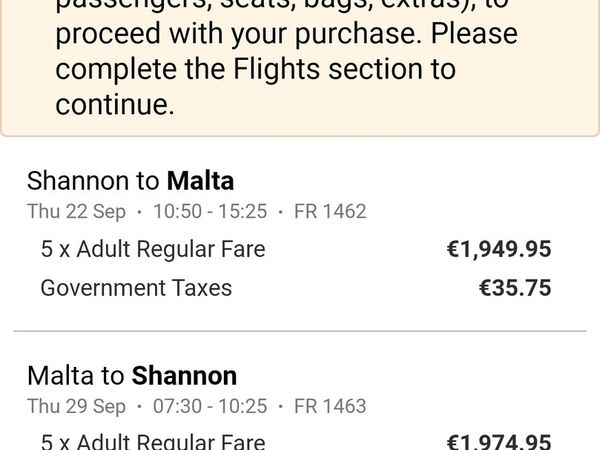 5 Malta return Ryanair tickets