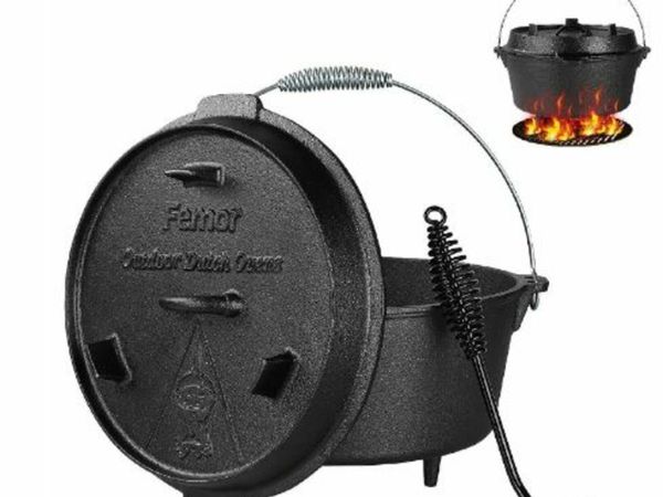 24CM 4.8 L Dutch Oven BBQ Oven Pot Cast Iron Cooking Pot Roasting Pan Also For Gas Grill Plus A Lid Lifter