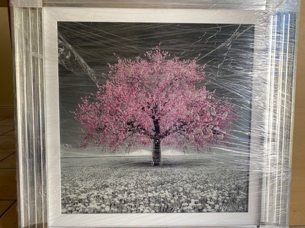 Cherry Blossom Pink Tree Glass Art Framed Picture