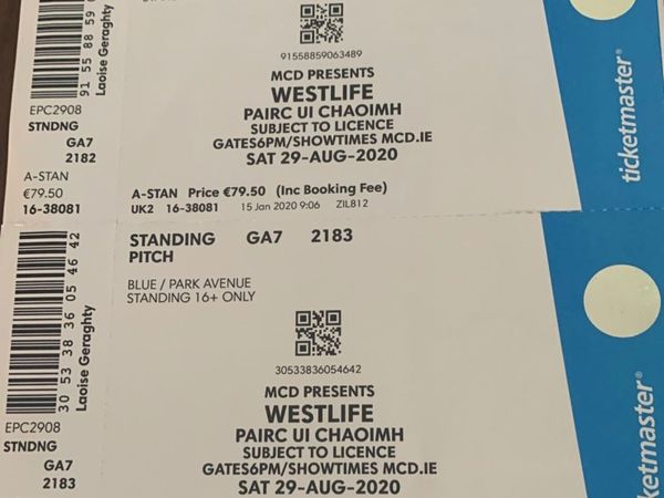2 Tickets for westlife- standing 13th august