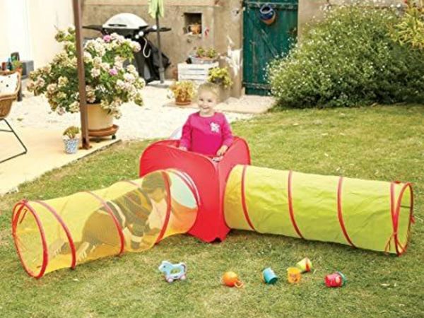 Combinable play tunnel, lightweight and foldable multi-tunnel, set of 3 tunnels, pop-up opening, indoor and outdoor use, carry bag