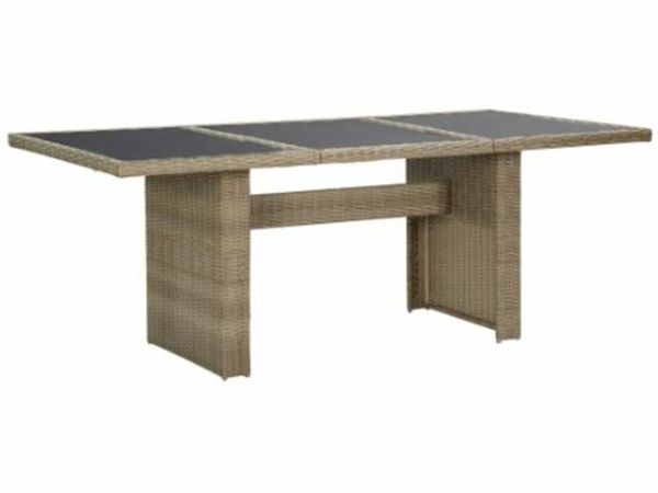 New*LCD Garden Dining Table Brown 200x100x74 cm Glass and Poly Rattan