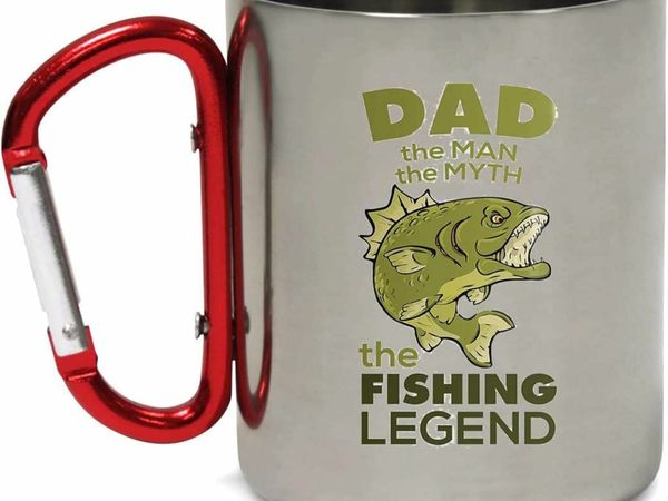 The Man The Fishing Legend Camping Carabiner Mug Cup Birthday Gift Fathers Day 300ml