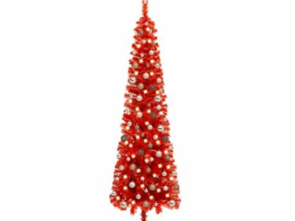New*LCD Slim Christmas Tree with LEDs&Ball Set Red 240 cm