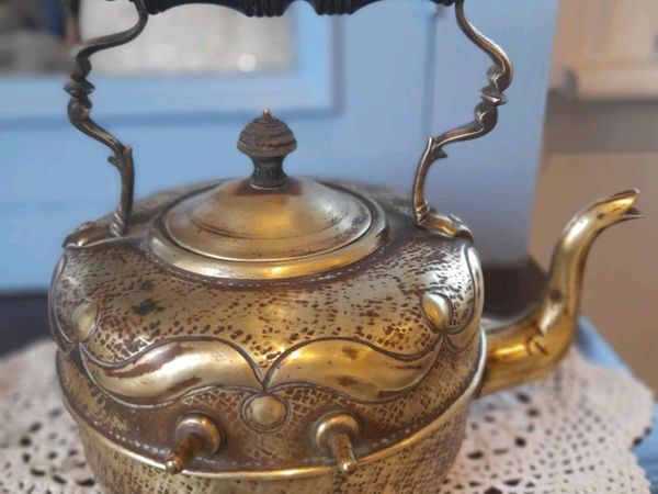 Ornate victorian antique brass spirit tea kettle