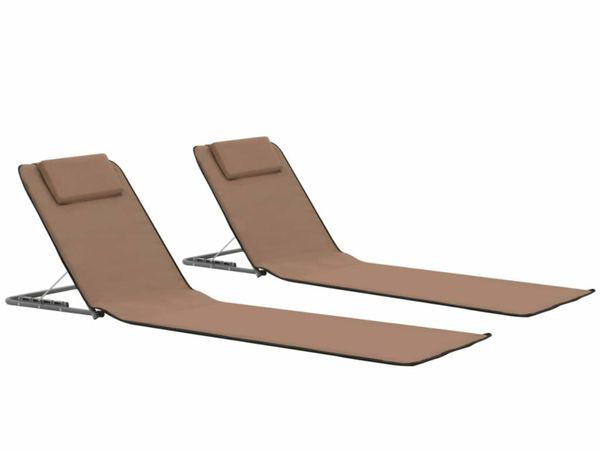 2pcs Foldable Beach Mats Grey Sun Lounger Beach Chair for Campsite Terrace Adjustable Garden Chairs with Storage Pocket