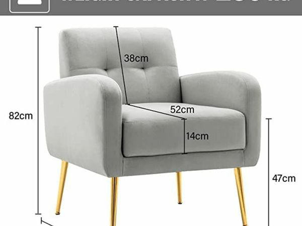 Velvet Accent Chair Mid-Century Upholstered Armchairs Soft Spring Pack And Golden Metal Legs Comfy Sofa Fabric Reading Chair