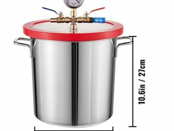 Vacuum Chamber 3 Gallon Stainless Steel Vacuum Degassing Chamber Glass Lid Heat Treated Silicone Lid Gasket