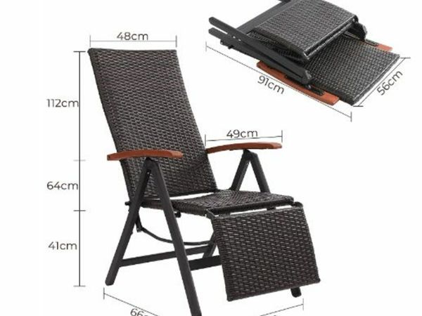 Garden Chair High-Back Rattan Folding Chair Camping Chair Armchair 7-Level Adjustable Back Sun Lounge Leisure Deck Chair Outdoor