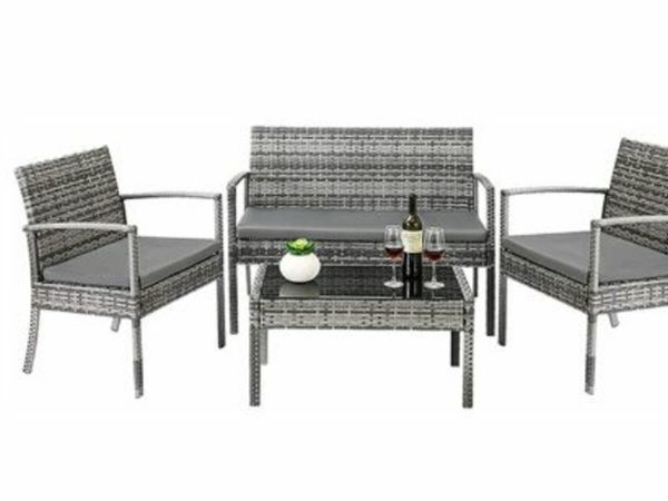 Rattan Garden Furniture Set 4 Piece Table Chair Sofa for Patio Outdoor Table and Chairs Set Grey