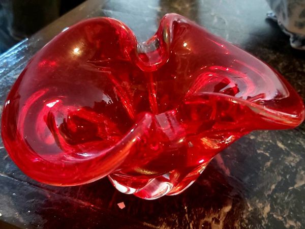 Cardinal red antique glass bowl