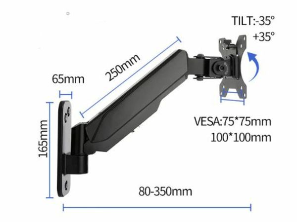 Spring Air Pressure Arm Adjustable Wall Mouning Monitor Bracket For 17-45 inch LCD LED Screen Loading 2-12kg TV Support