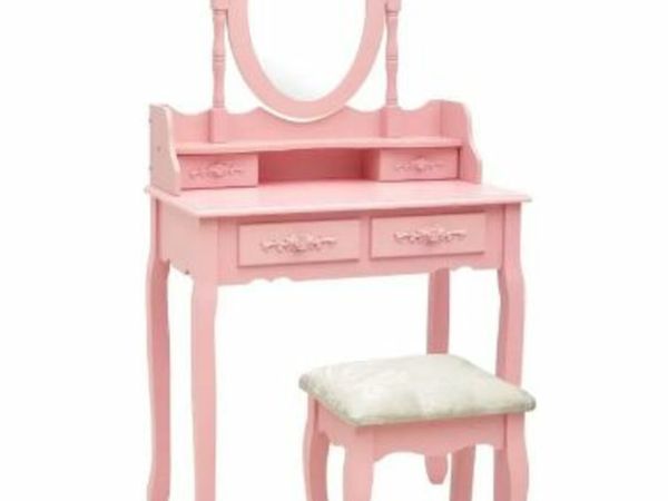 Dressing Table With Stool Dresser Set 1 Mirror 4 Drawer Makeup Desk White Bedroom Luxury