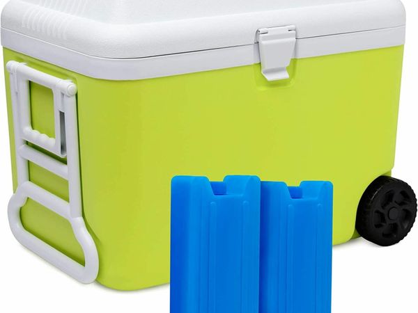 Cooler Box 50L With 2 Ice Packs, Advanced EPS Insulation Foam, Keeps Cold For Up To 48 Hours, Clip-Lock Secure Lid, Built-in Wheels and Handle - Lime