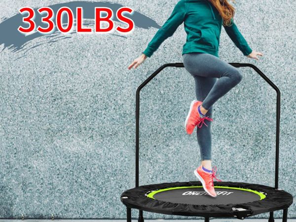 Silent Mini Fitness Trampoline with Adjustable Handle Bar Fitness Trampoline Bungee Rebounder Jumping Card