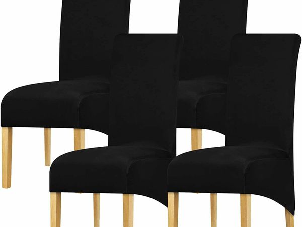 Plus Size Chair Covers Stretch Spandex High Back Chair Slipcover for Wedding Party Dining Room Home Decor Black 4 pieces
