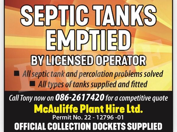 Septic Tanks emptied by licensed operator