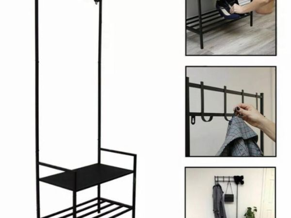 Free Standing Metal Coat Stand with 2 Tier Storage