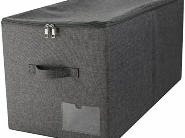 60L Extra Large Quilts Comforters Blankets Duvets Storage Containers with Lid, Black Gray