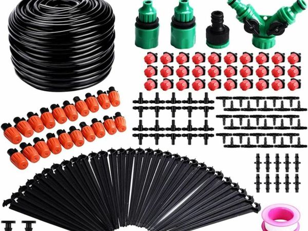 Garden Irrigation System,100ft /30M Micro Drip Irrigation Kit,DIY Plant Atomizing Nozzles Drippers Watering Drip Kit,Heavy Duty Tube Watering Tubing Hose Kit for Greenhouse,Flower Bed,Patio,Lawn