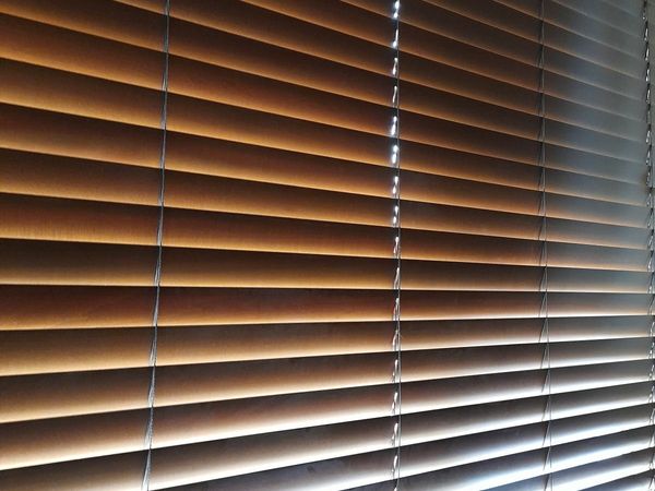 6 brown wood venetian blinds