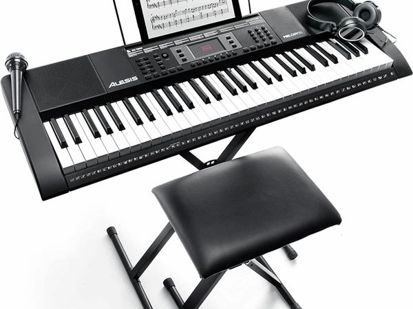 61 Key Keyboard Piano with Built-In Speakers, Headphones, Microphone, Piano Stand, Music Rest and Stool
