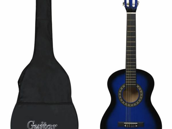 New*LCD 8 Piece Classical Guitar Beginner Set Blue 1/2 34"