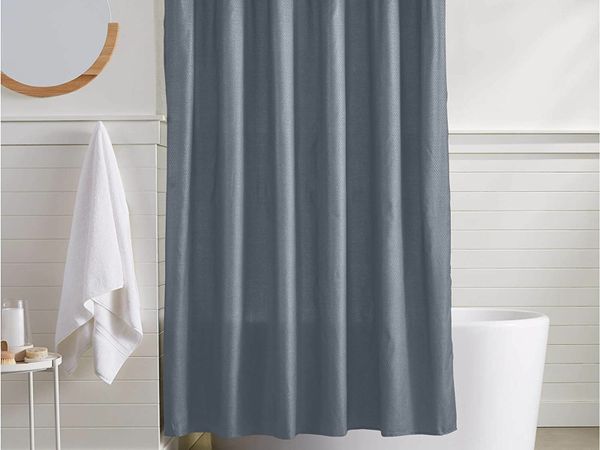 Waffle Texture Shower Curtain - 72 Inch, Grey
