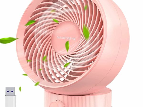 Desk Fan, USB Desk Fan, Desk Fan Silent, Stepless Speed Desk Desktop Fan Table Cooling Fan with USB-Powered, Strong Wind, Quiet Operation, for Home Office Bedroom (Cherry Pink)