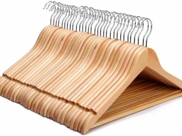 Strong Natural Wood Wooden Coat Hangers 30pk