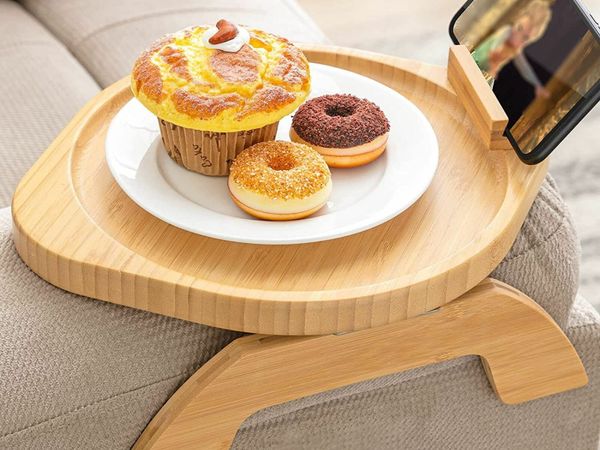 Bamboo Sofa Arm Tray Table with Rotating Mobile