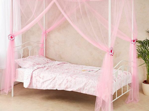 Girls Princess Pink Bed Canopy 4 Poster Style Bed