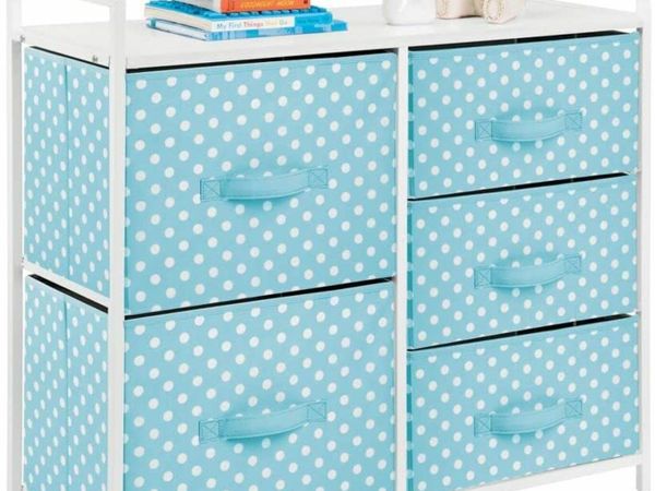 Kids Chest of Drawers – Set of Drawers with 5 Drawers for Clothes, Blankets, Toys – Nursery and Children's Bedroom Storage Unit – Blue/White